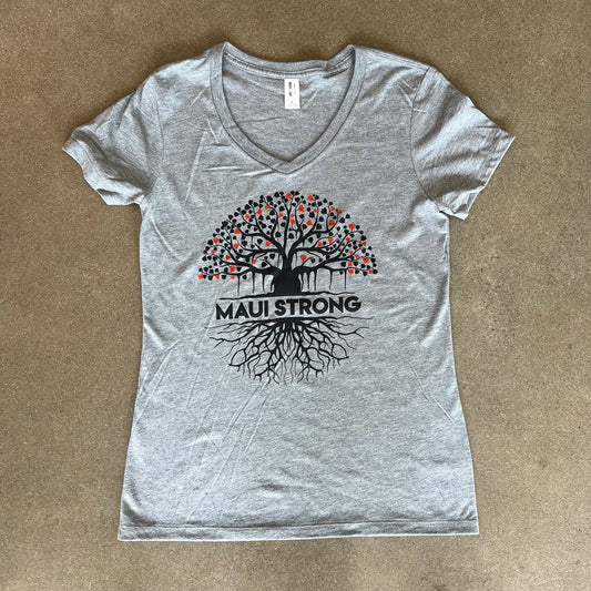 T-shirt Banyan Tree Maui Strong Women V Neck grey