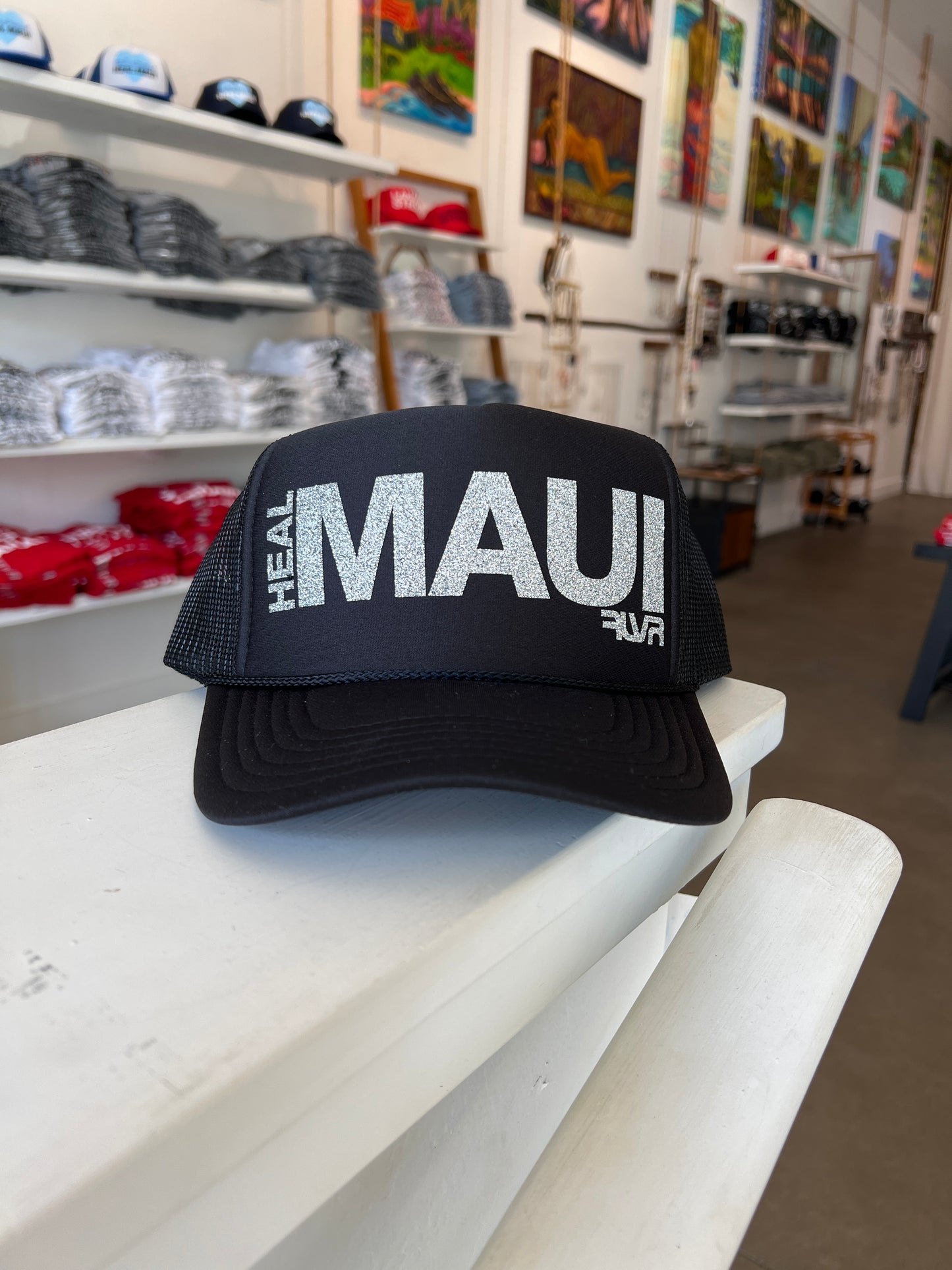 Esky Hat Heal Maui black with silver glitter Foil letters