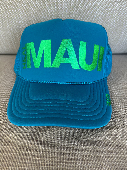 Esky Hat Heal Maui green with blue  Foil letters