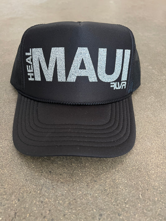 Esky Hat Heal Maui black with silver glitter Foil letters