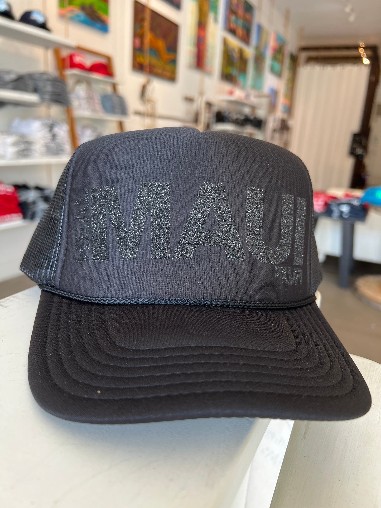 Esky Hat Heal Maui black with black glitter Foil letters